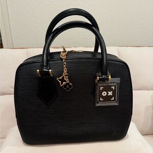 Louis Vuitton Black Epi Leather Shoulder Bag with Embossed LV